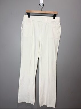 Eileen Fisher Ivory Wide Leg Pull On Pants Stretch‎ Knit Travel Minimalist M
